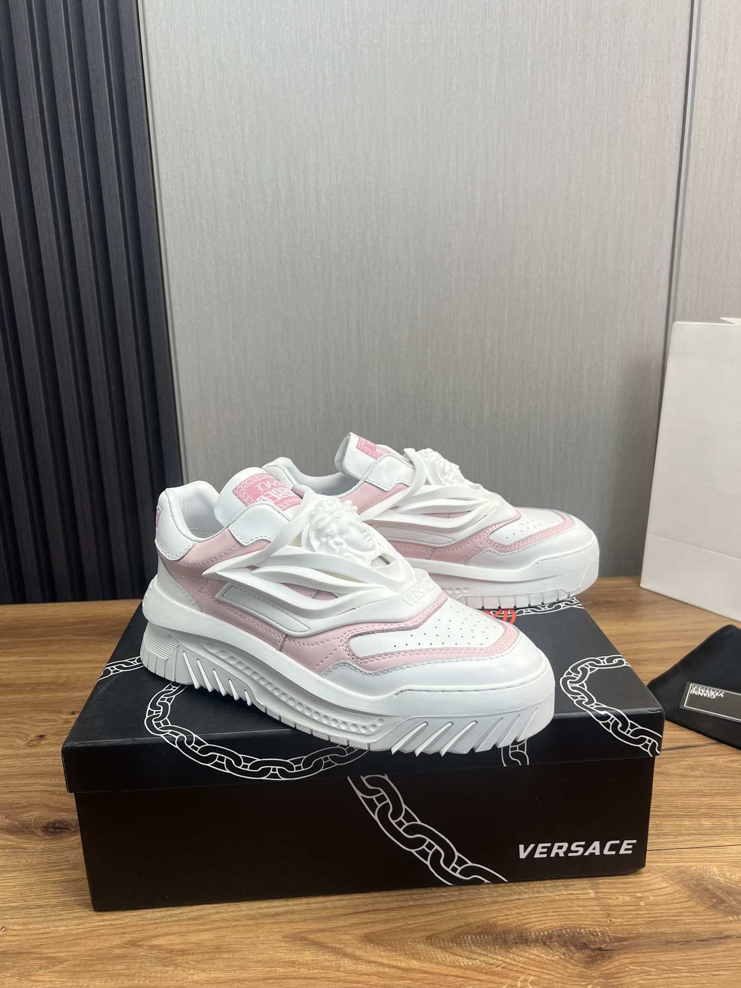 Versace Leather Chunky Sneakers White Pink