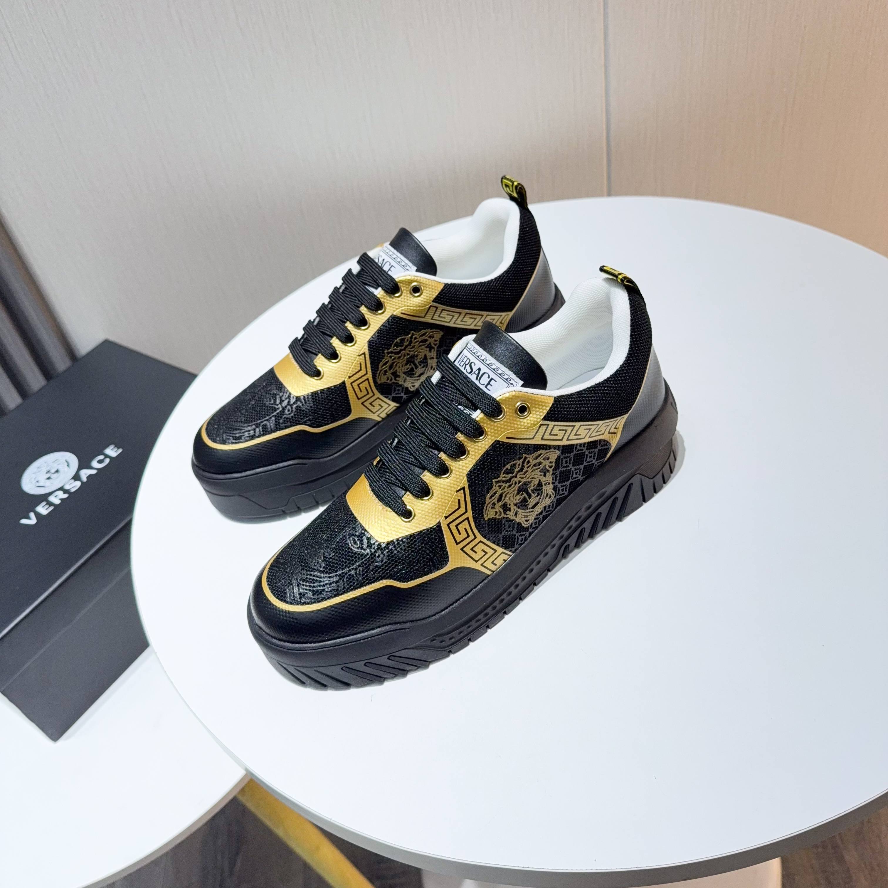 Versace Grace Labyrinth Knit Sneakers Black/Gold