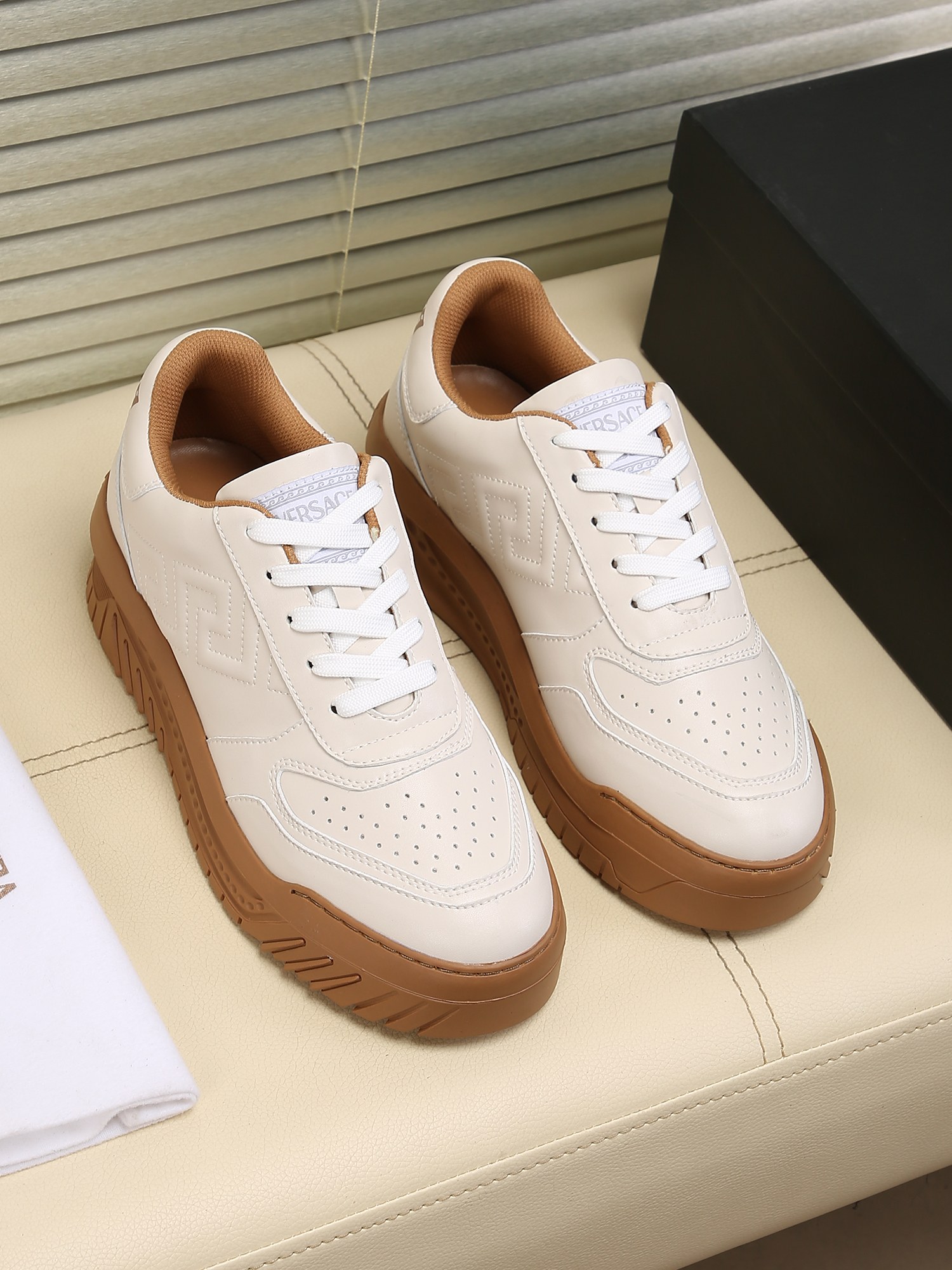 Versace Greek Key Chunky Sneakers White/Tan