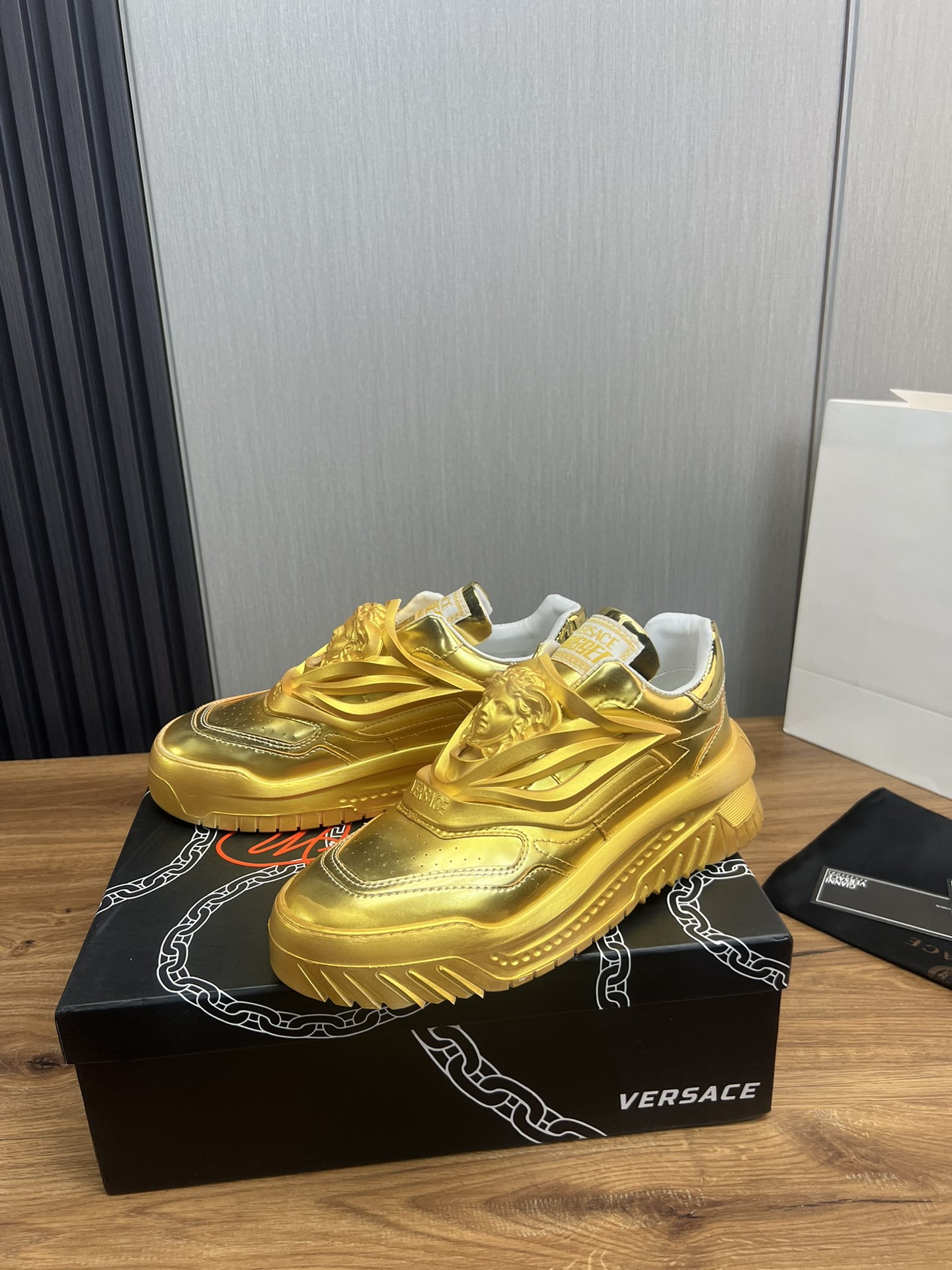 Versace Odissea Leather Sneakers Gold