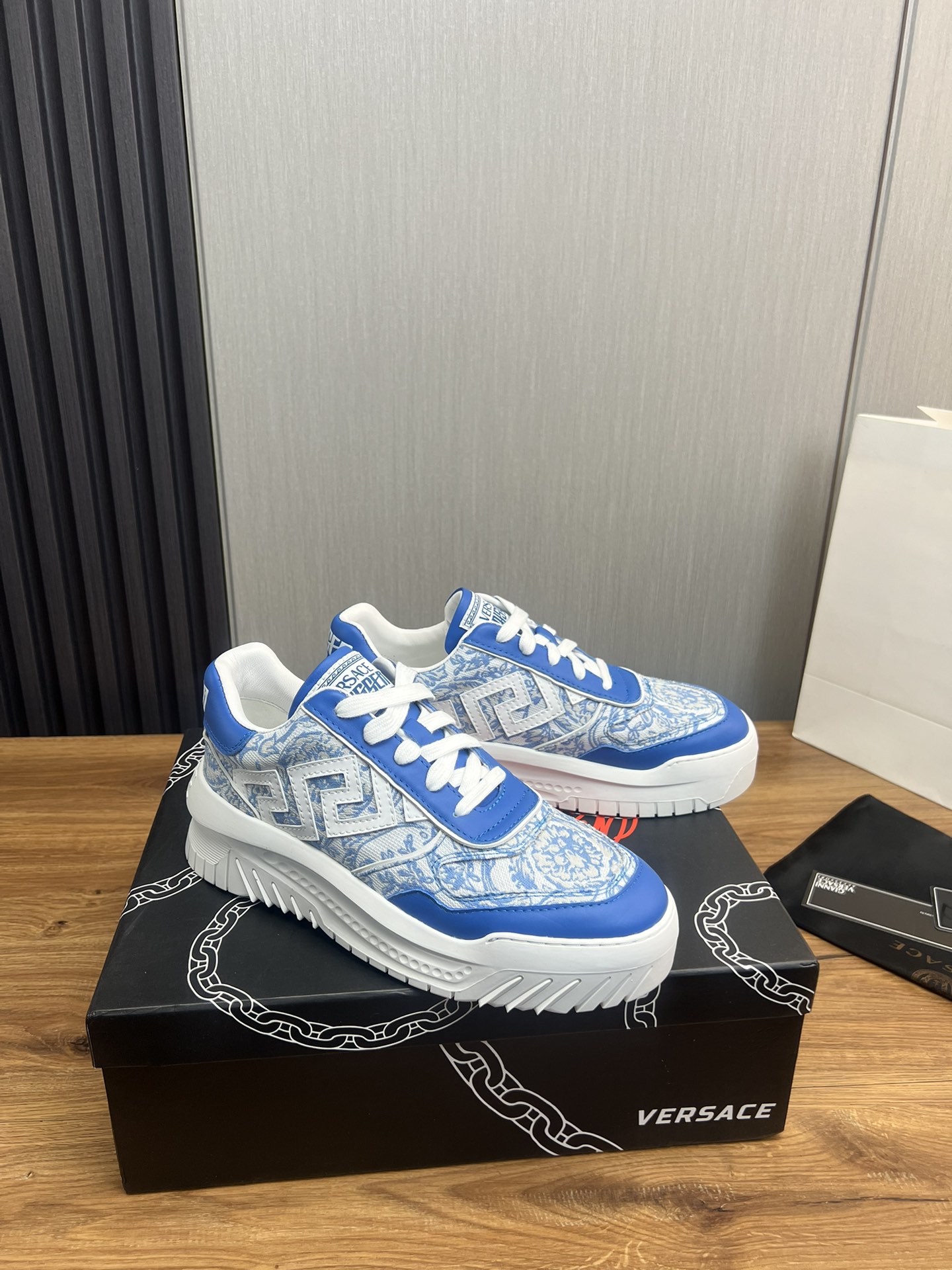 Versace Leather Casual Sneakers Blue