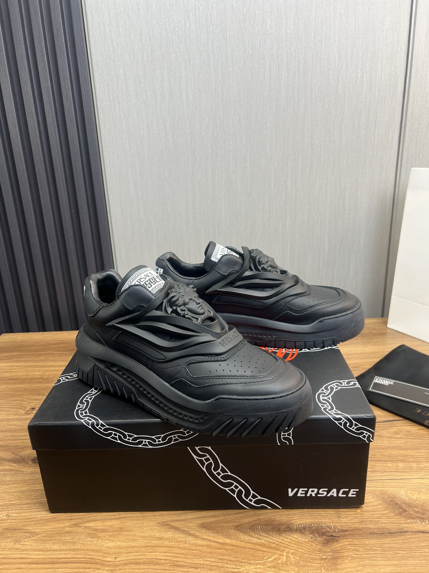 Versace Odissea Leather Sneakers Black