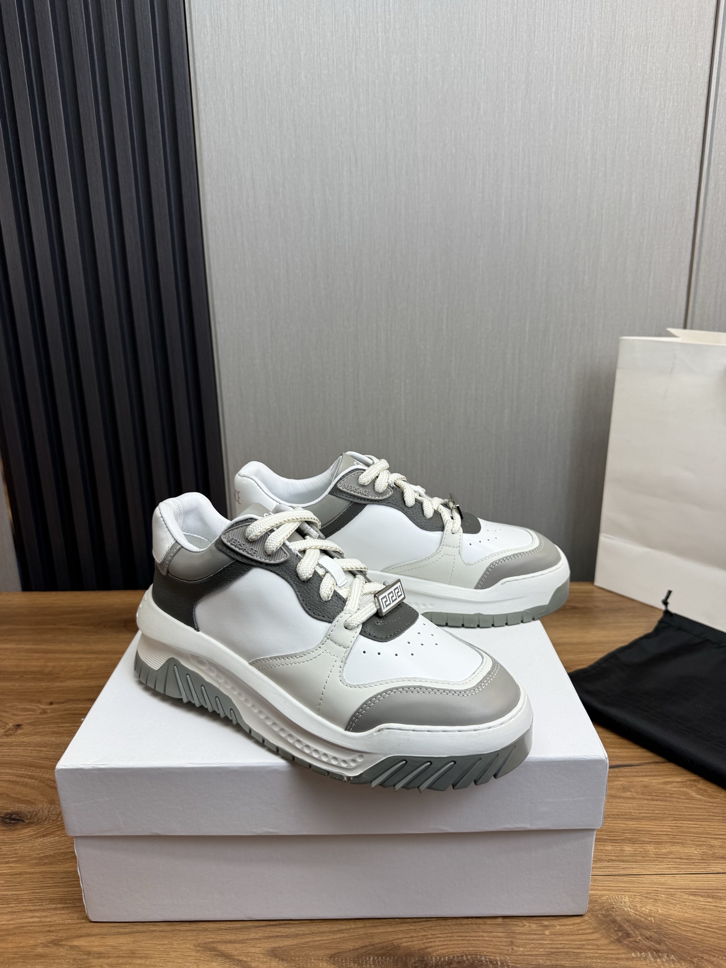 Versace Leather Casual Sneakers Gray