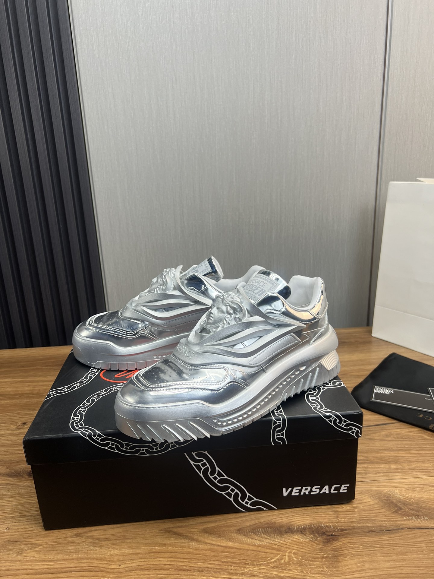 Versace Medusa Leather Sneakers Silver