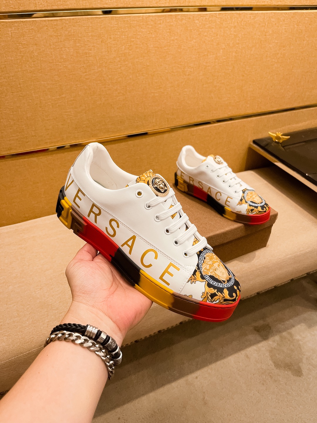 Versace Leather Low-Top Sneakers Multicolor