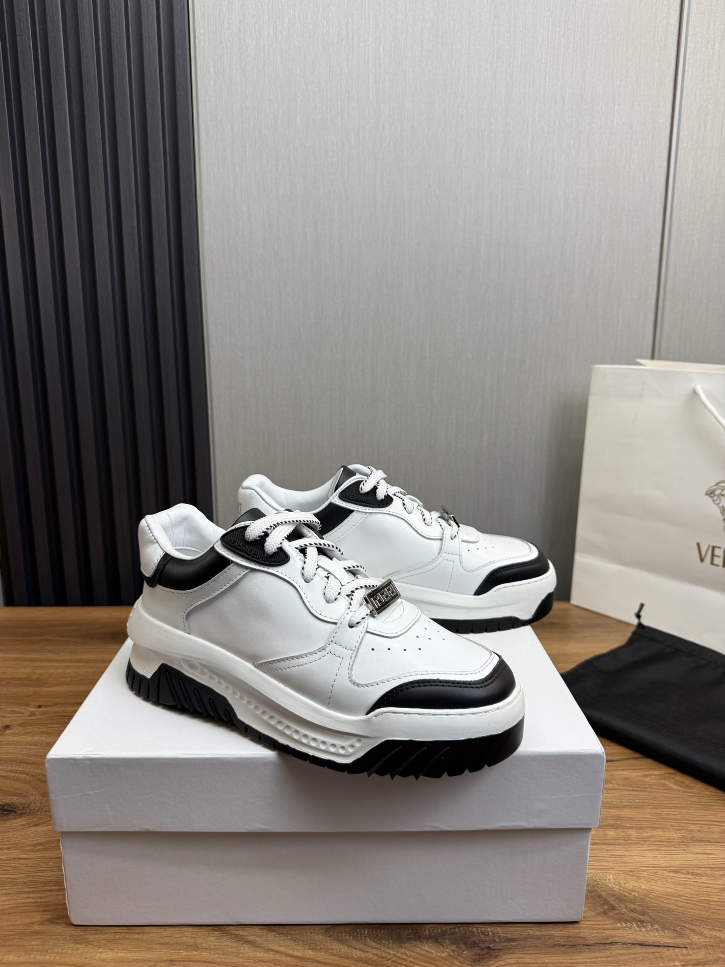 Versace Leather Chunky Sneakers White/Black