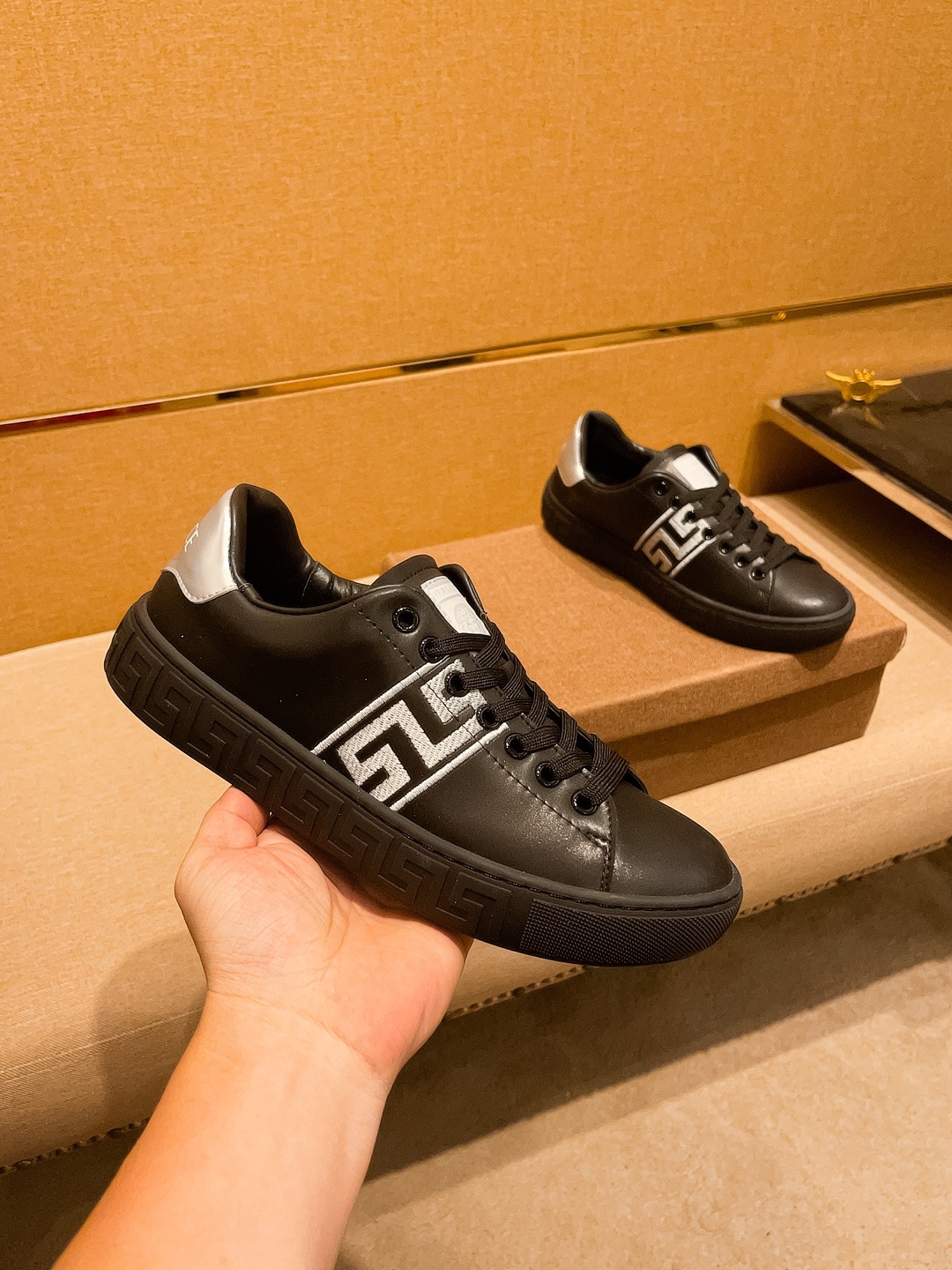 Versace Leather Low-Top Sneakers Black