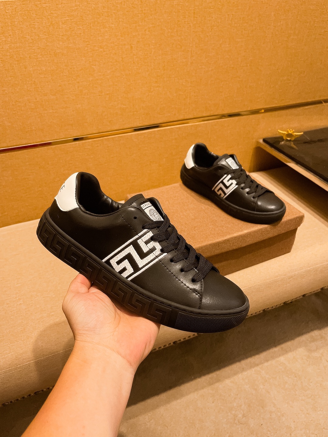 Versace Greca Leather Sneakers Black/White
