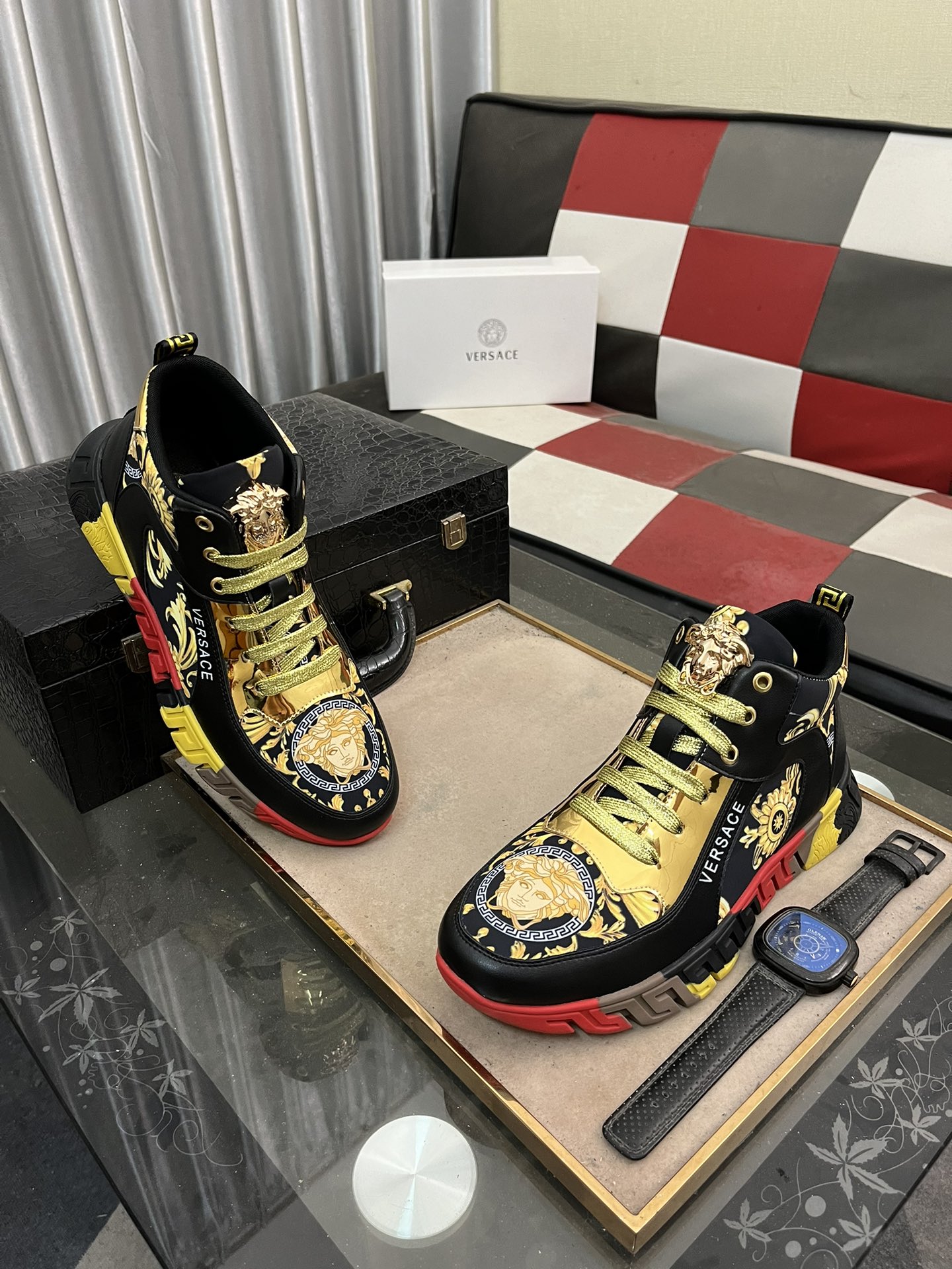 Versace Medusa High-Top Sneakers Black/Gold