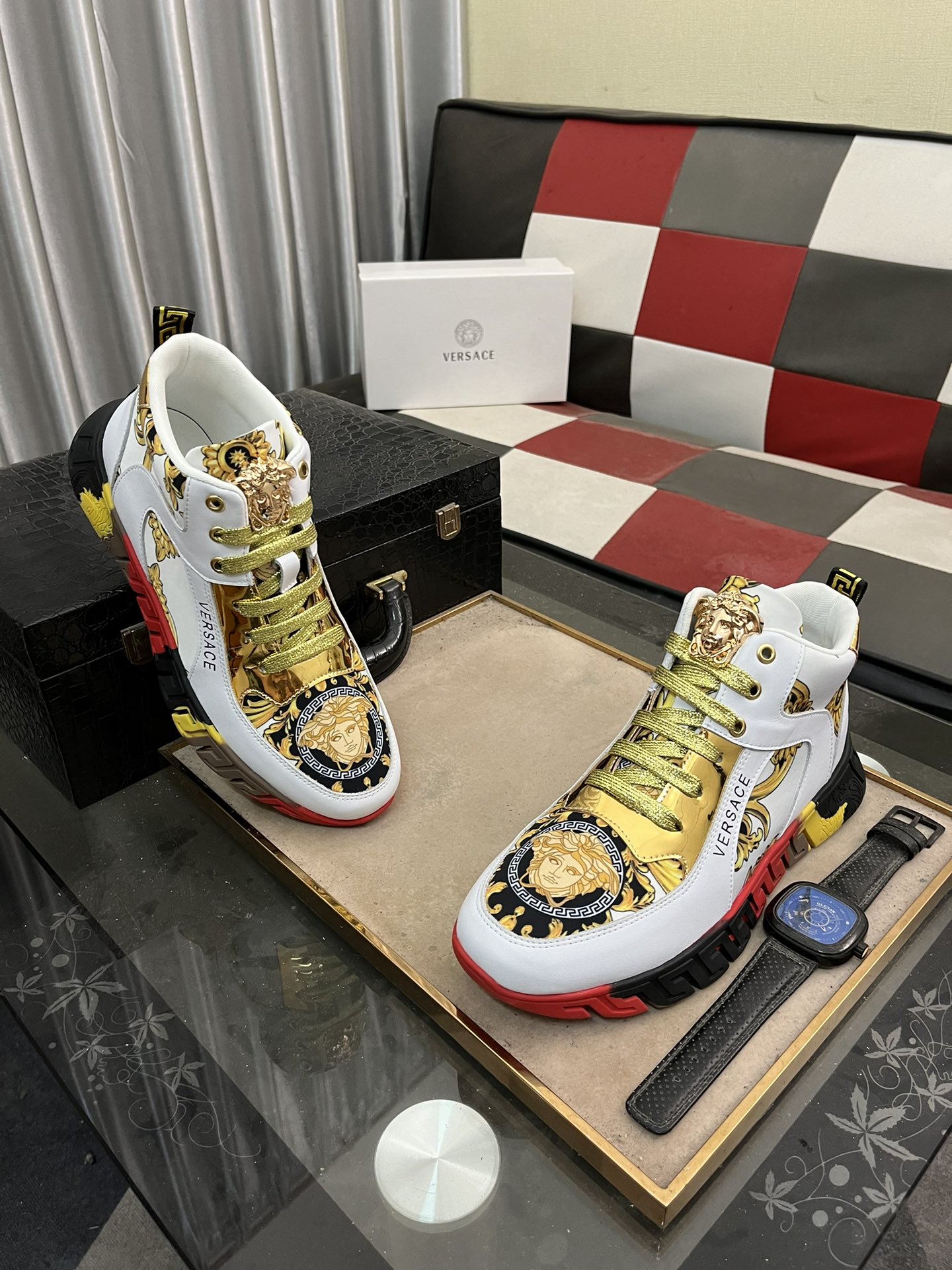 Versace Baroque High-Top Sneakers White/Gold