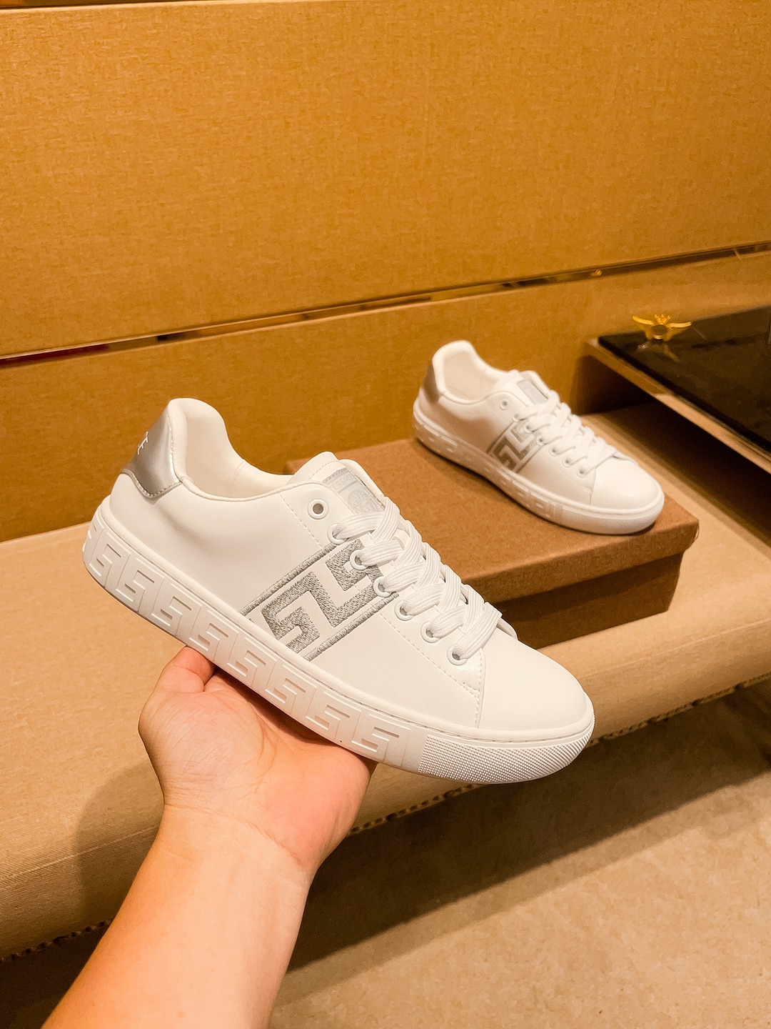 Versace Leather Low-Top Sneakers White/Silver