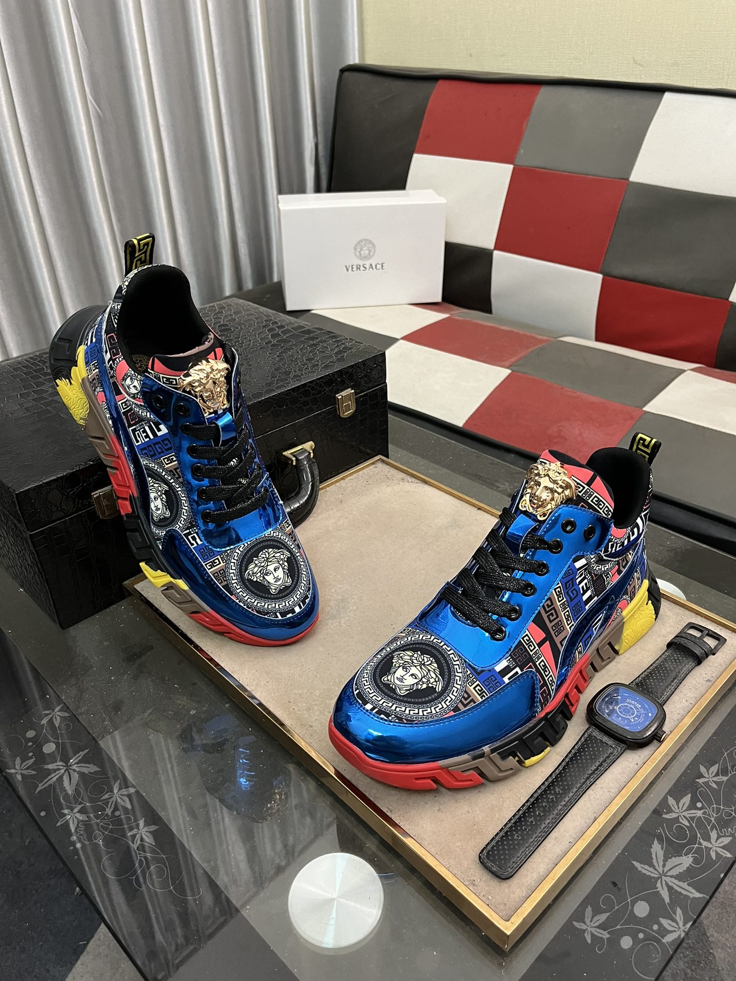 Versace Leather Chunky Sneakers Multicolor