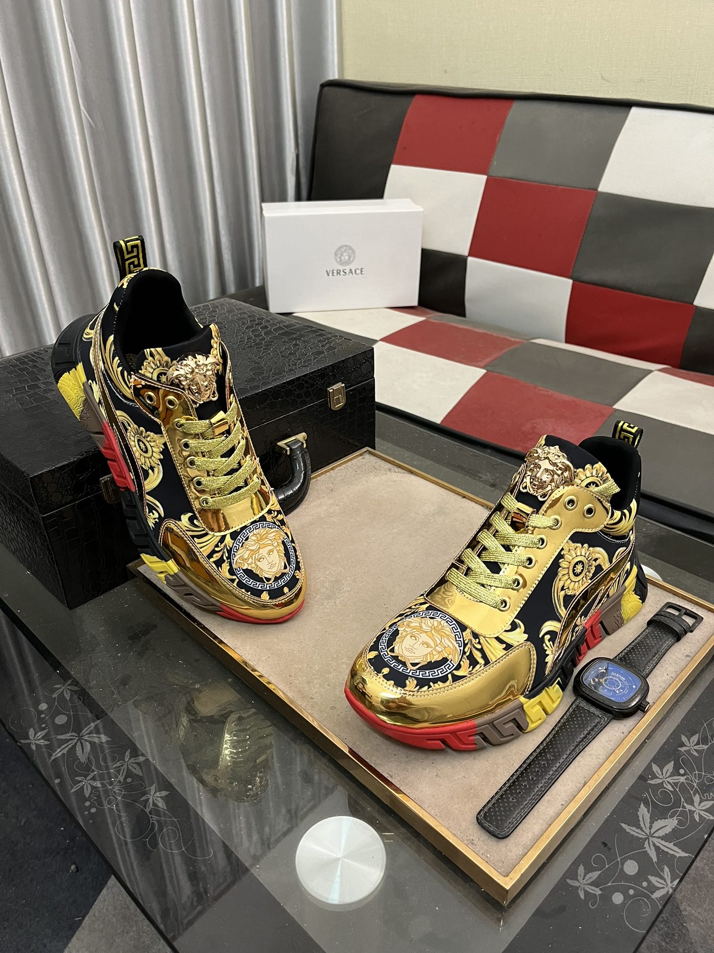 Versace Baroque Leather Sneakers Multicolor