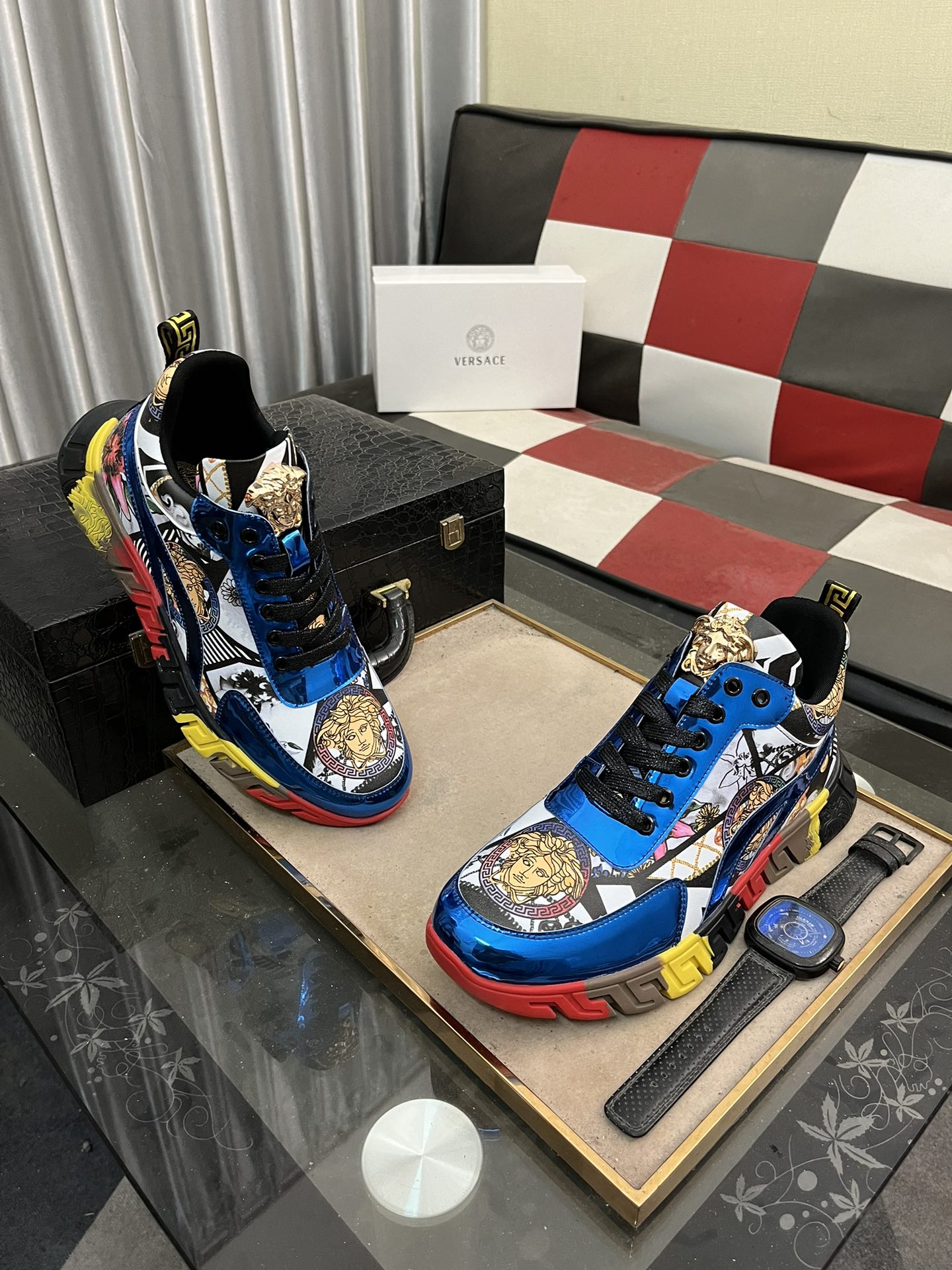 Versace Baroque Leather Sneakers Multi-Color