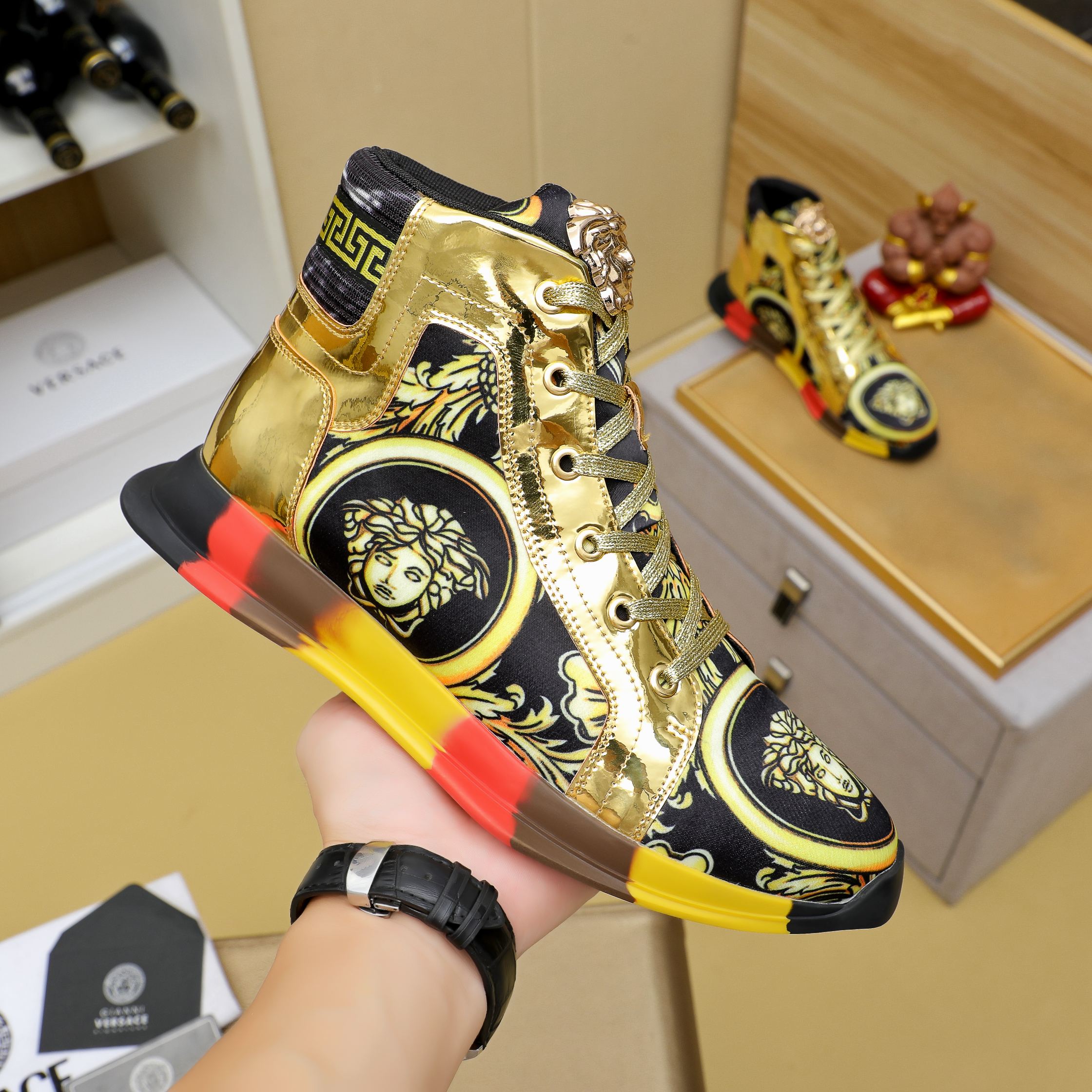 Versace Medusa High-Top Sneakers Gold