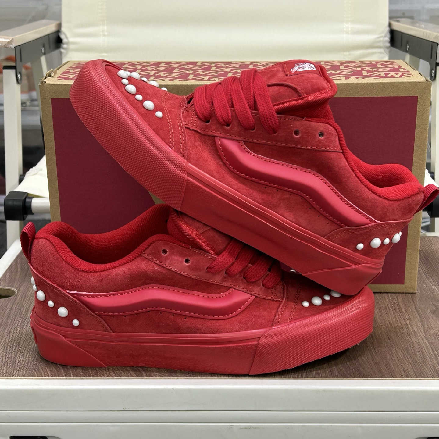 Vans Knu Skool Pearl Stud Low-Top Sneakers Red