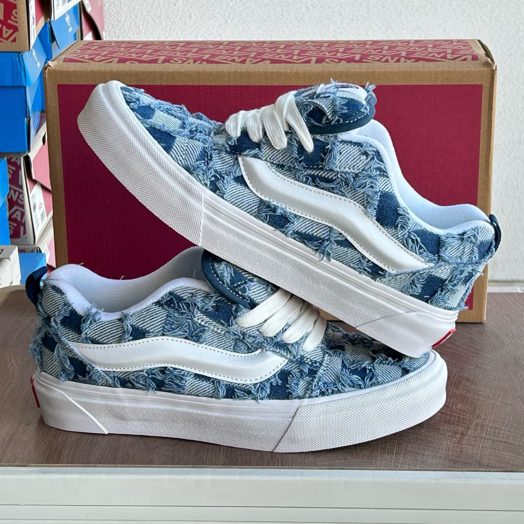 Vans Knu Skool Denim Patchwork Skate Shoes Blue