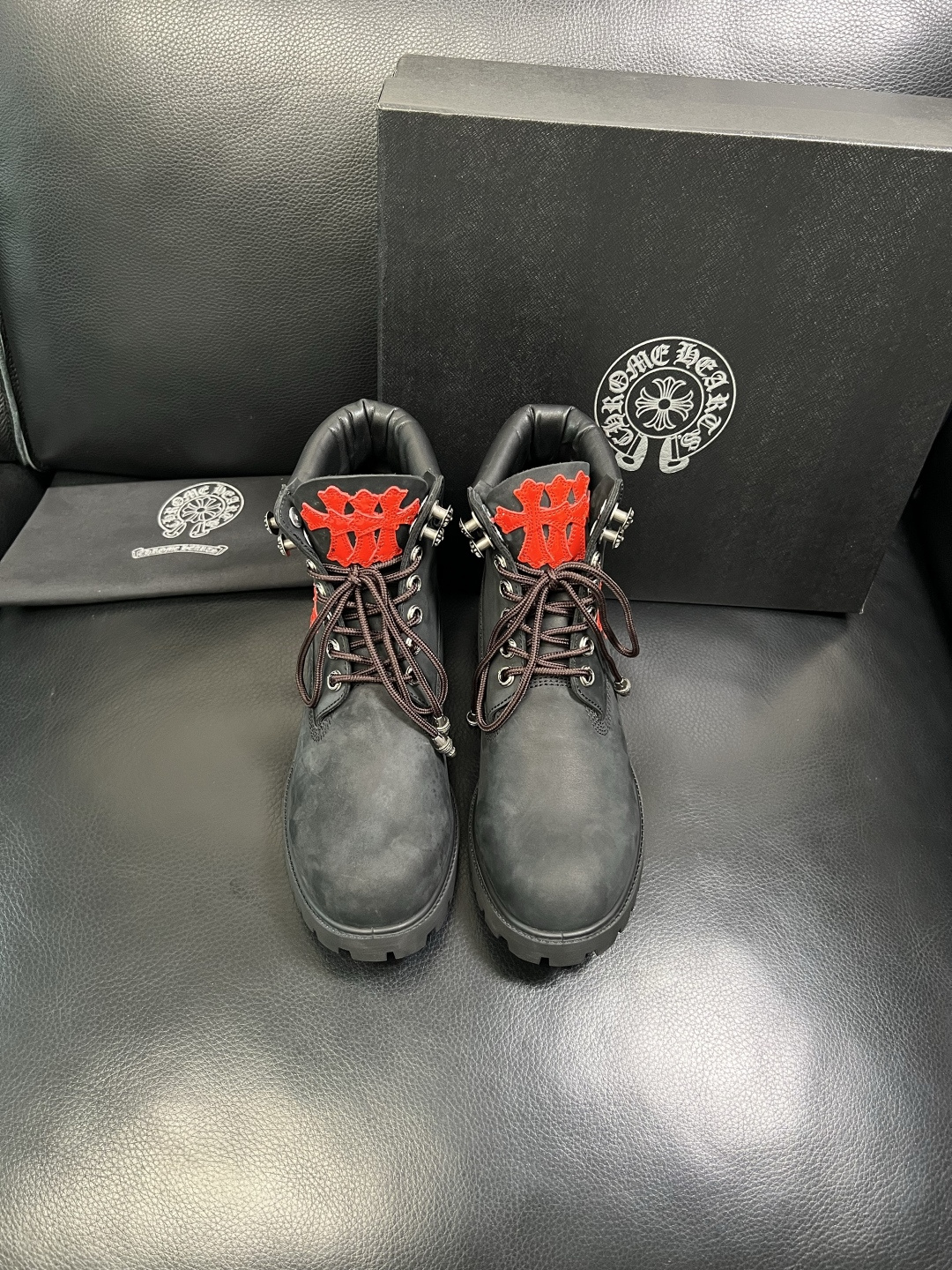 Chrome Heart Cross Patch Leather Boots Black/Red