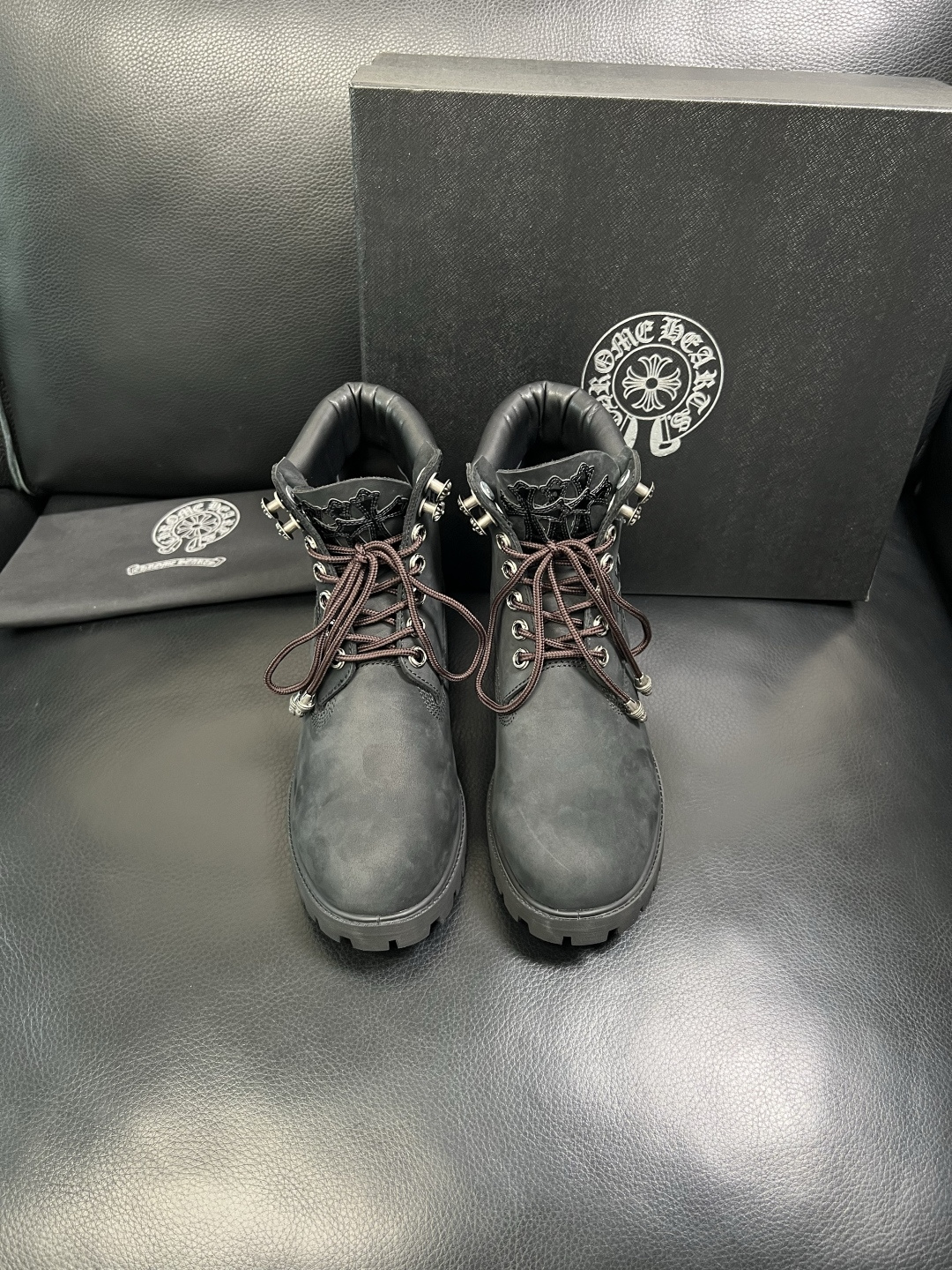 Chrome Heart Cross Patch Leather Boots Black