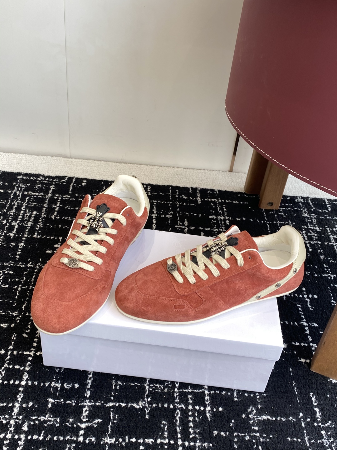 Rick Owens Suede Low Sneaker Red