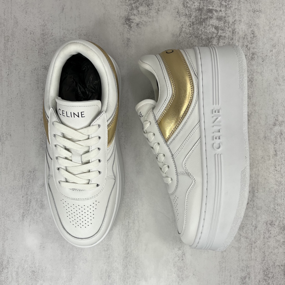Celine Triomphe Platform Sneakers White/Gold