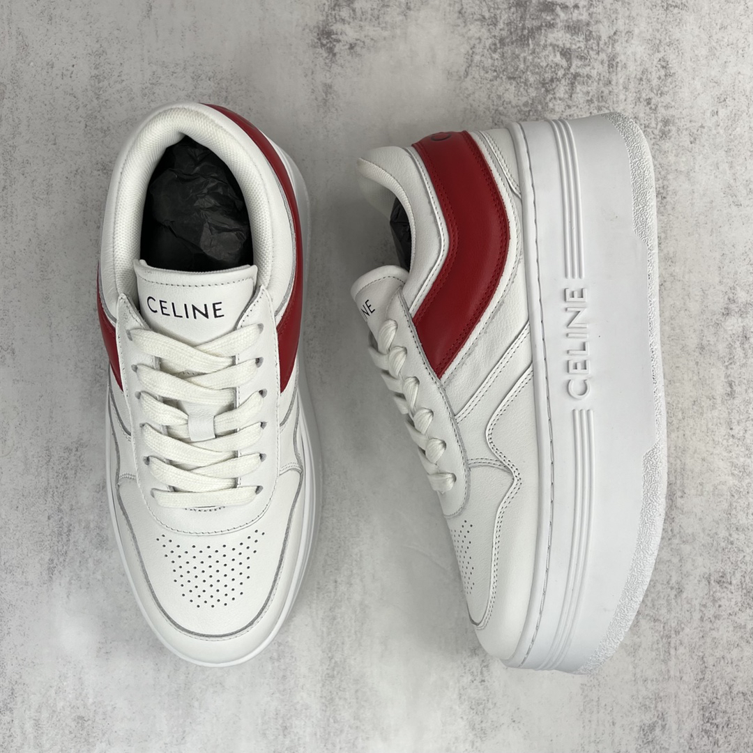 Celine Triomphe Platform Sneakers White/Red