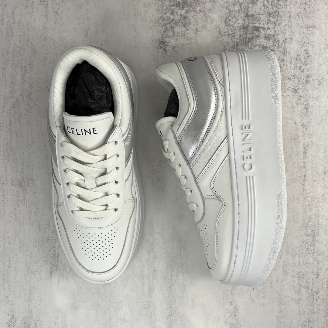 Celine Triomphe Platform Sneakers White/Silver