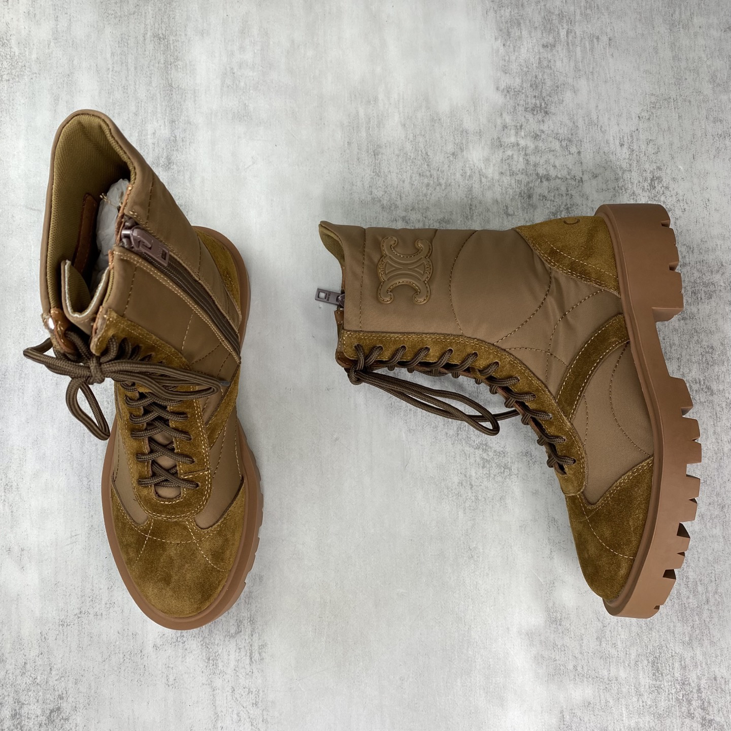 Celine Retro Lace-Up Boots Brown