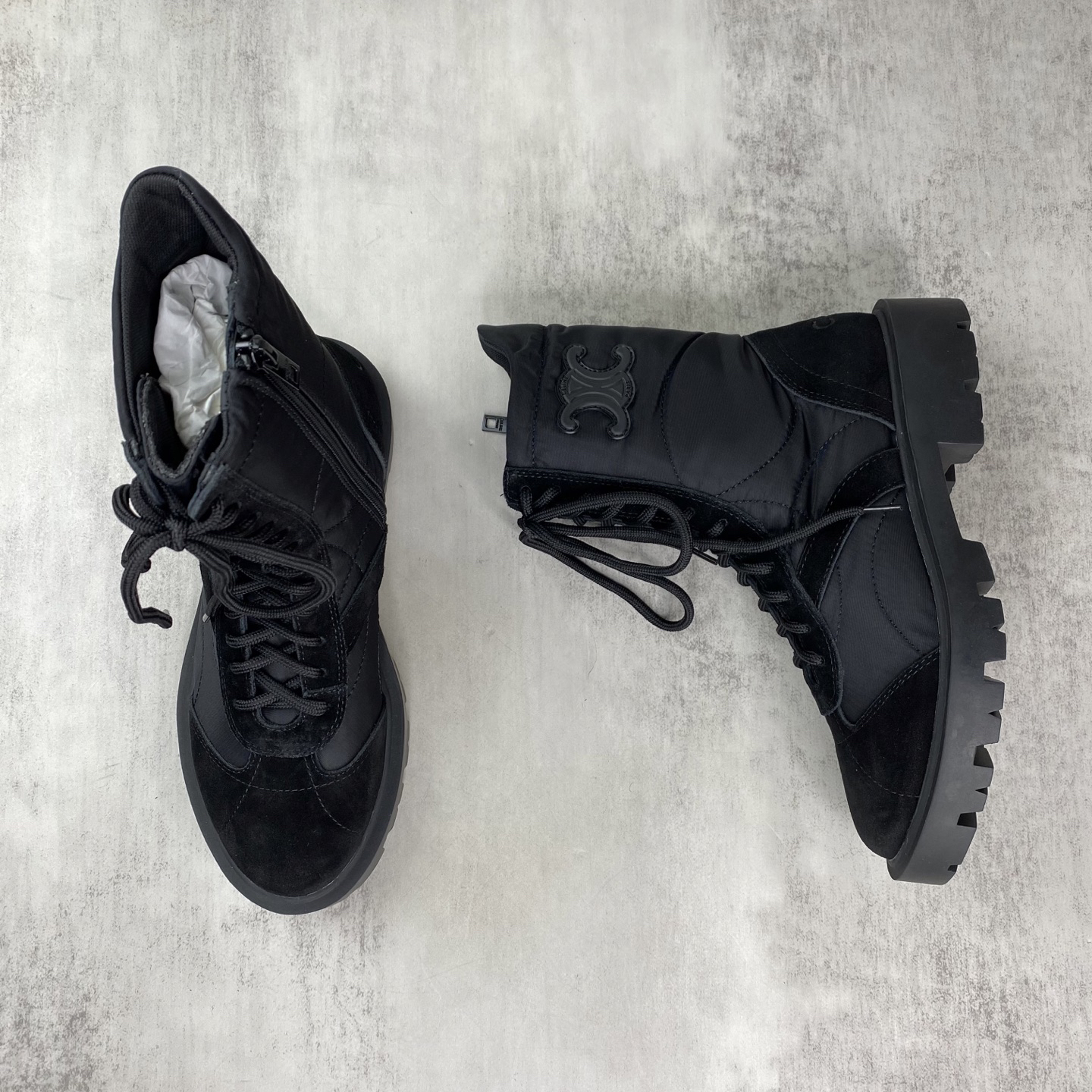 Celine Triomphe Lace-Up Boots Black