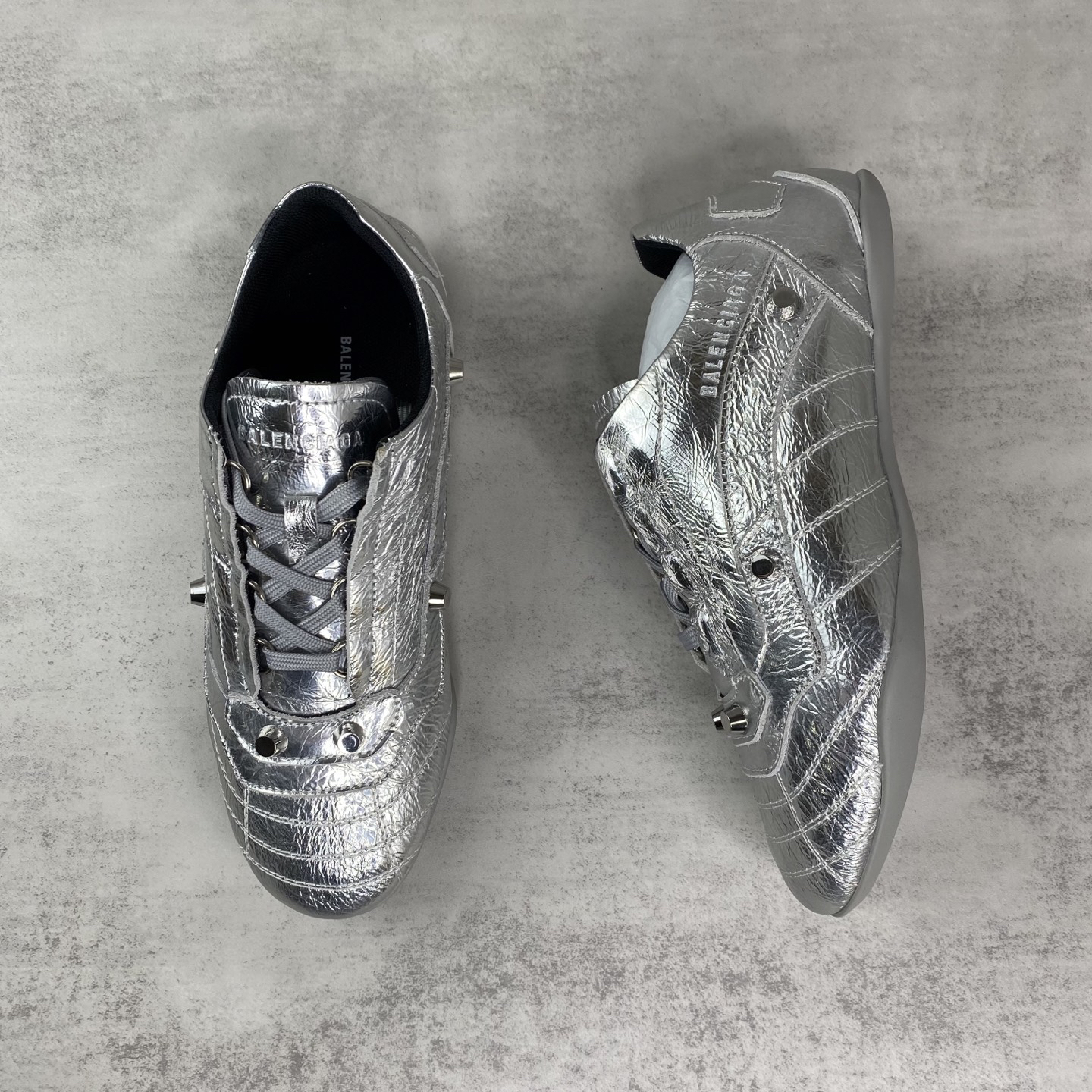 Balenciaga Punk Stud Lace-Up Shoes Silver