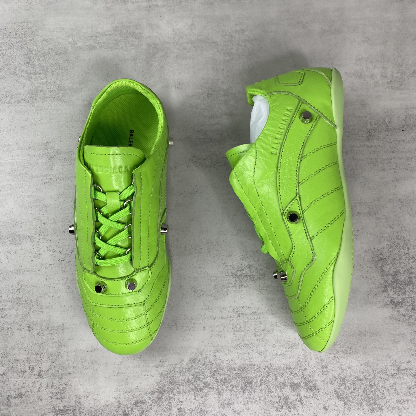 Balenciaga Punk Stud Lace-Up Shoes Neon Green