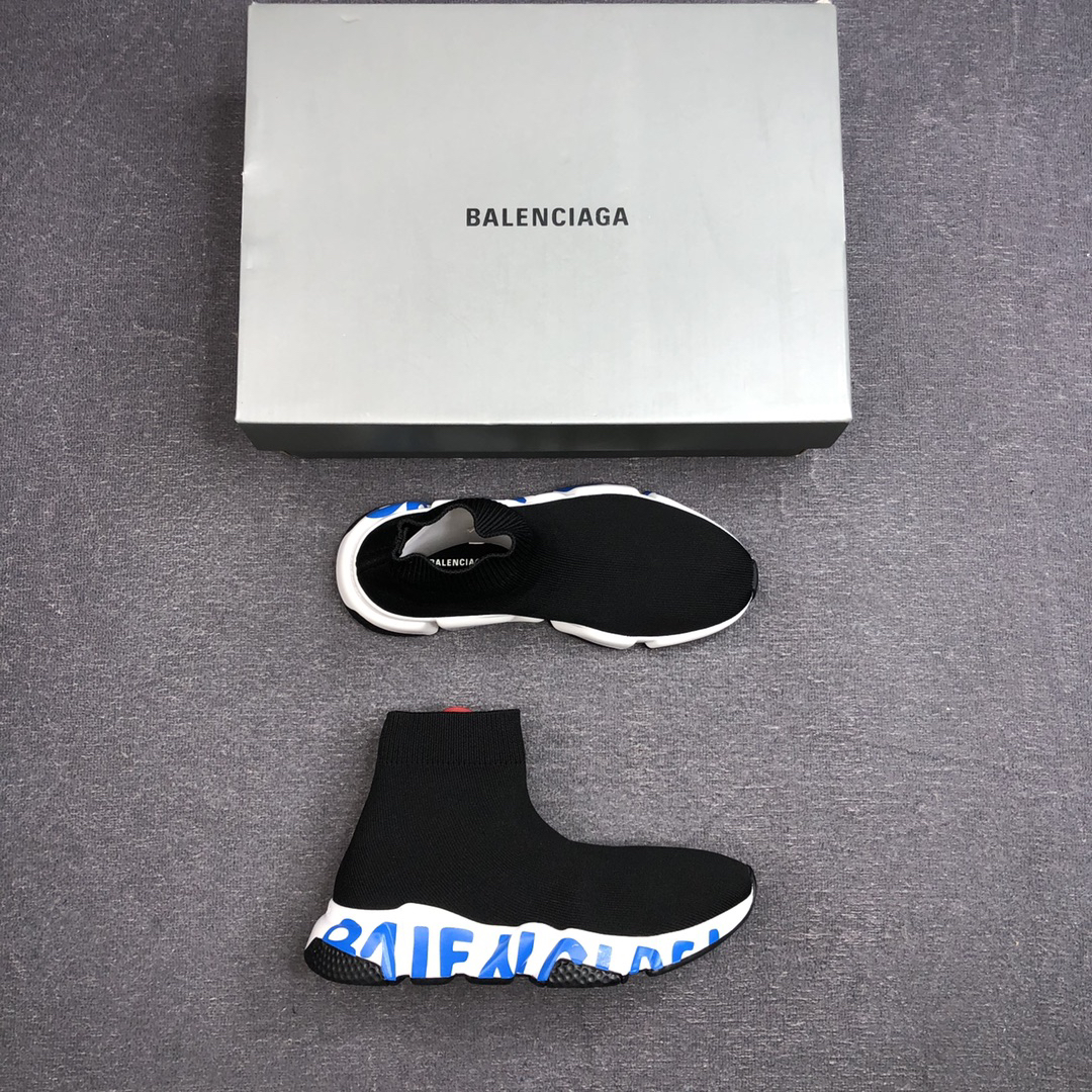 Balenciaga Speed Trainer Sock Sneaker Black/White/Blue