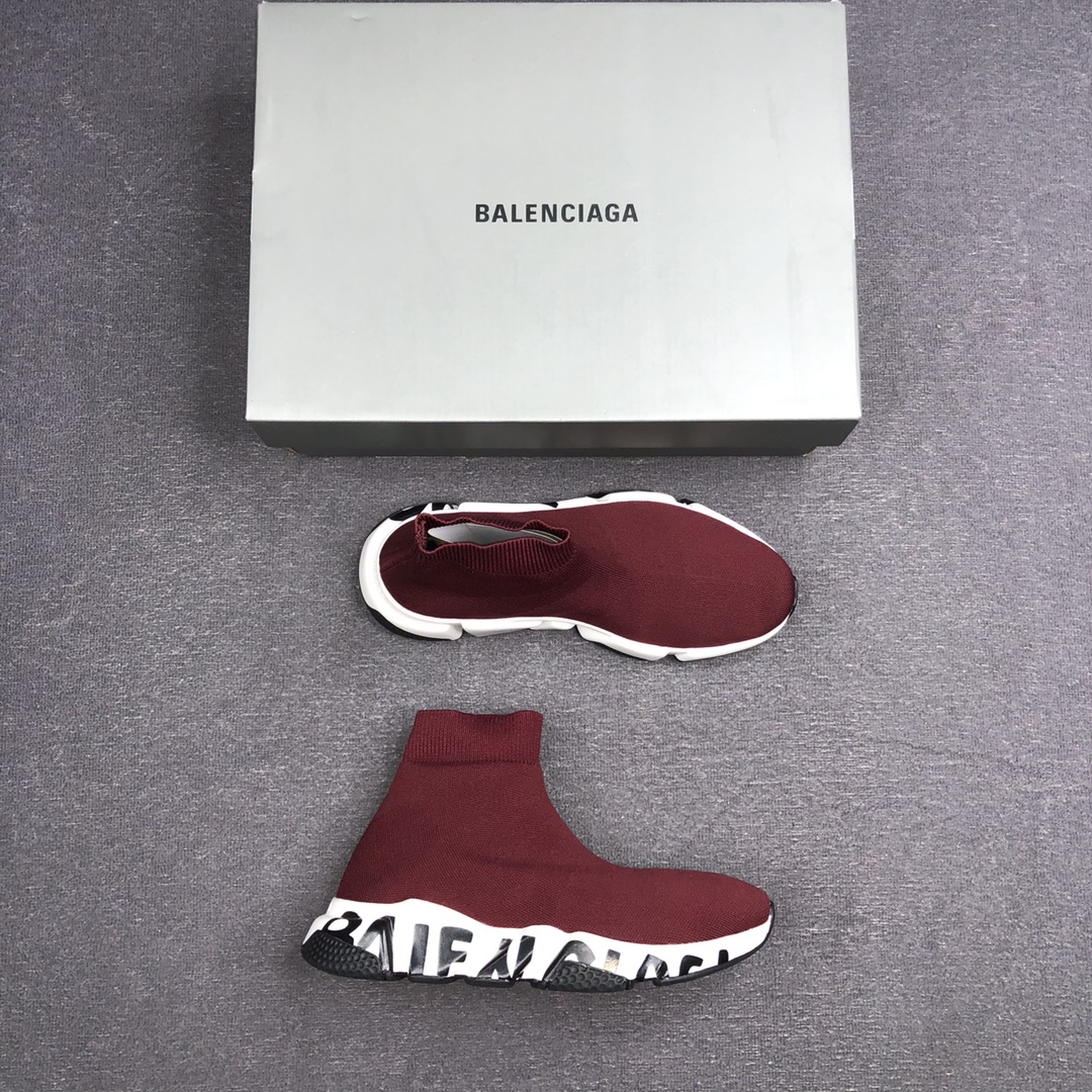 Balenciaga Speed Trainer Sock Sneakers Burgundy