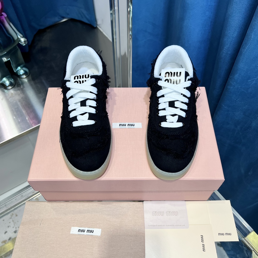 Miu Miu Distressed Fringe Sneakers Black
