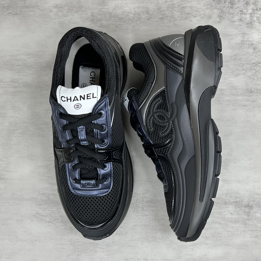Chanel Mesh Leather Sneakers Black