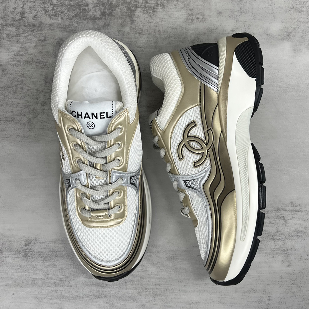 Chanel Mesh Panel Sneakers Gold
