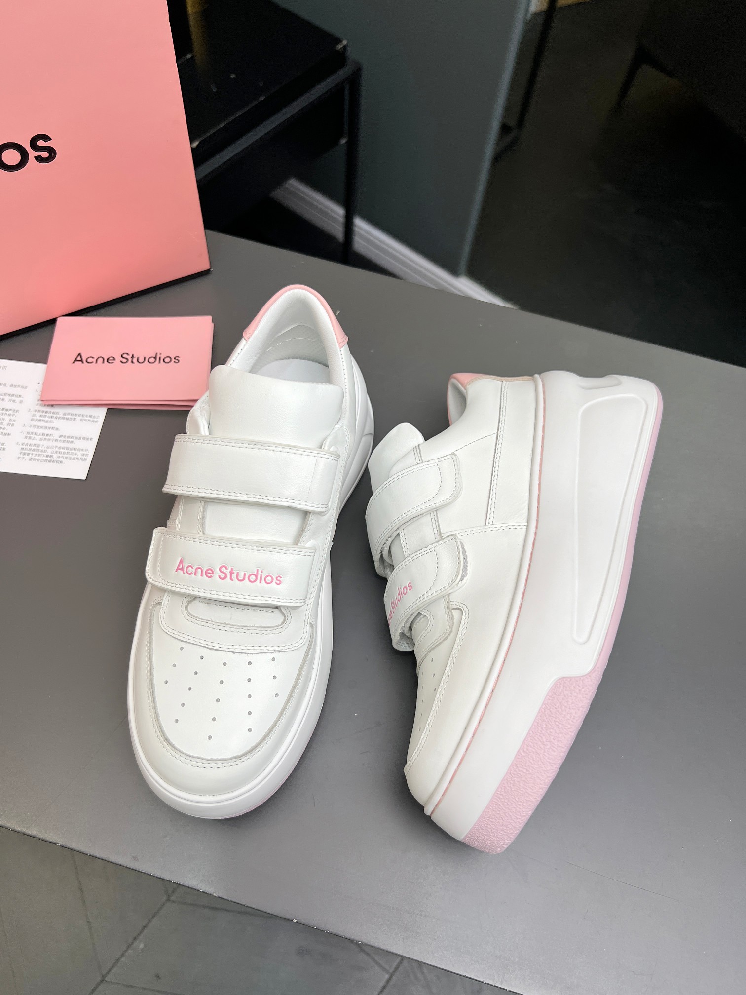 Acne Studios Velcro Platform Sneakers White Pink
