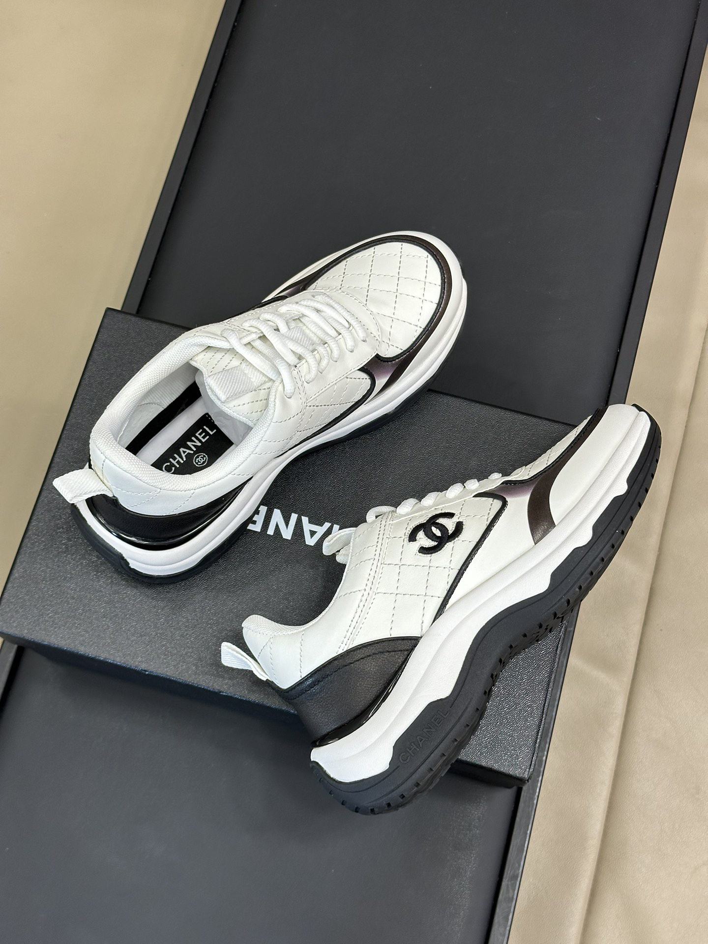 Chanel SS25 Quilted Sneakers White/Black