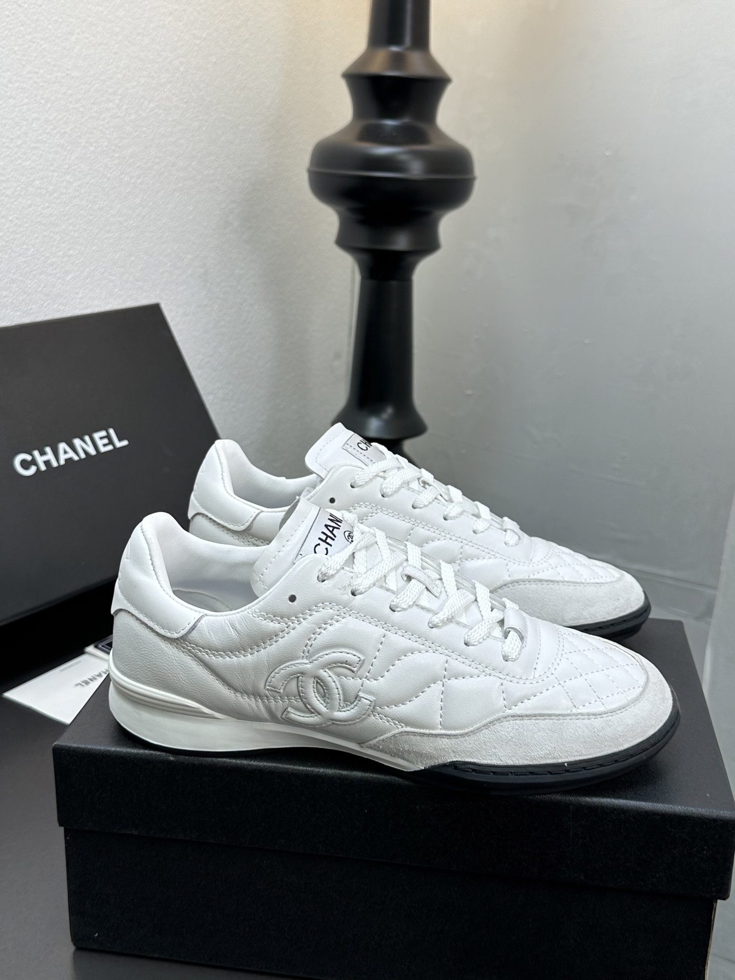 Chanel Quilted Lambskin Sneakers White