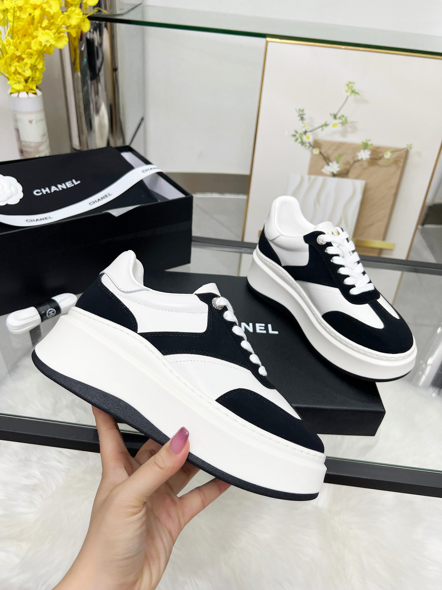 Chanel 25C Platform Sneakers Black/White