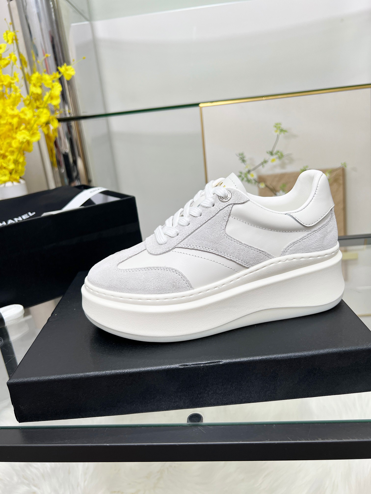 Chanel 25C Platform Sneakers White