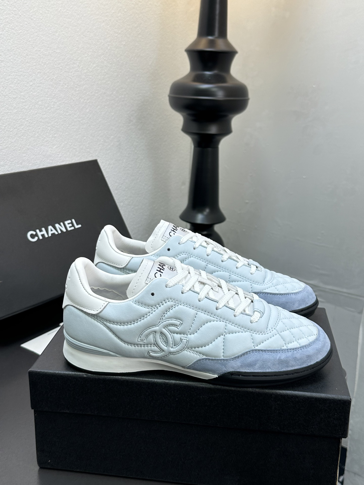Chanel Quilted Leather Sneaker Light Blue