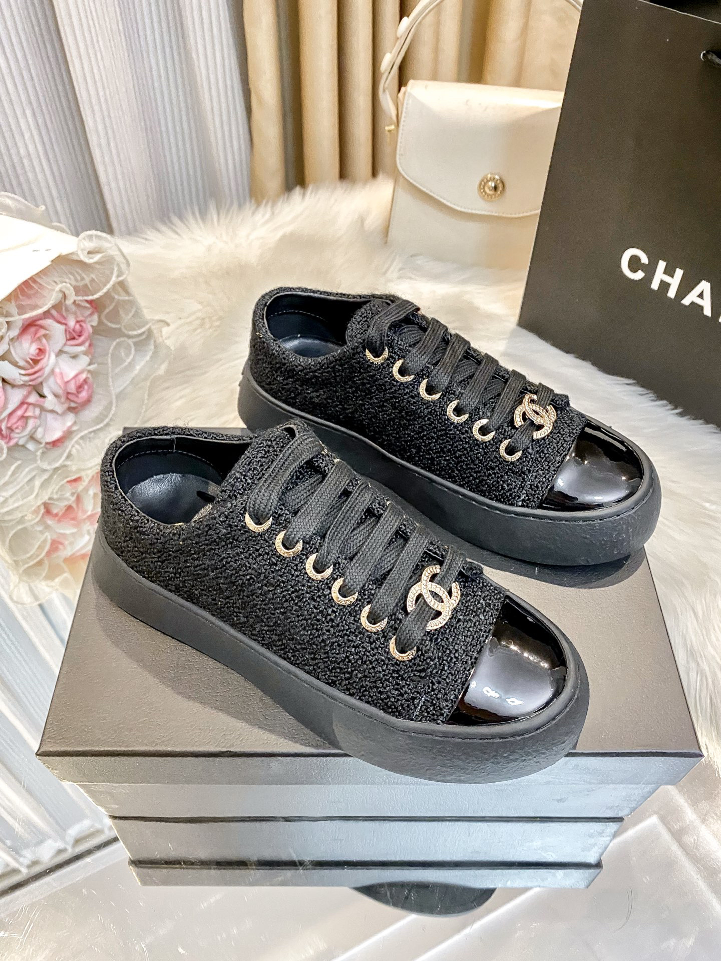 Chanel Woven Platform Sneakers Multicolor