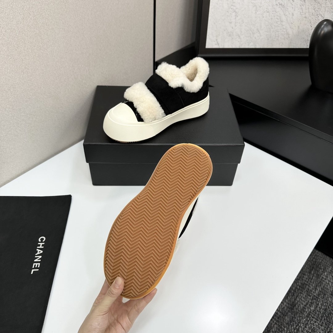 Chanel Panda Shearling Sneakers Black White