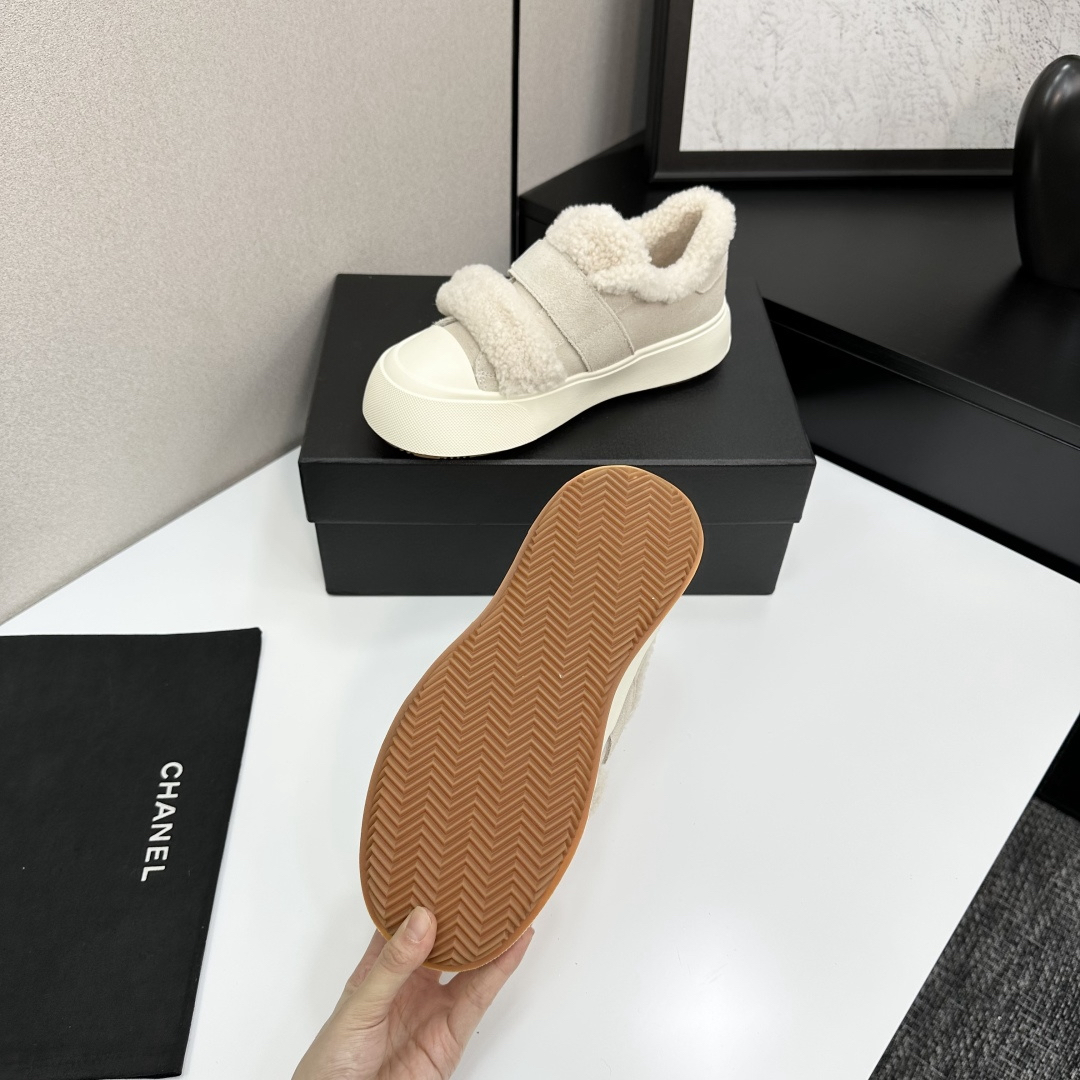 Chanel Shearling Strap Sneakers Beige