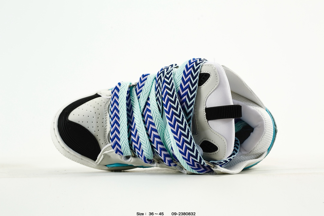 Lanvin Leather Curb Sneakers White Teal