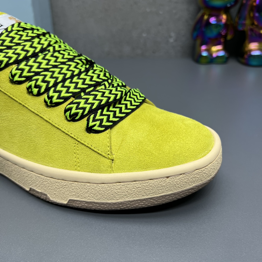 Lanvin Suede Lace-Up Sneakers Neon Yellow