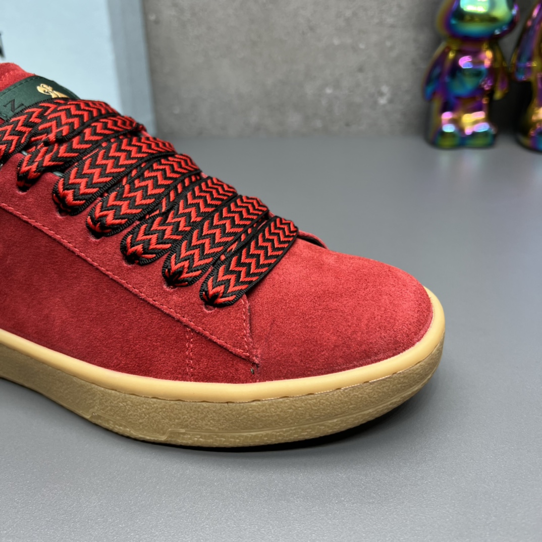 Lanvin Suede Lace-Up Sneakers Red