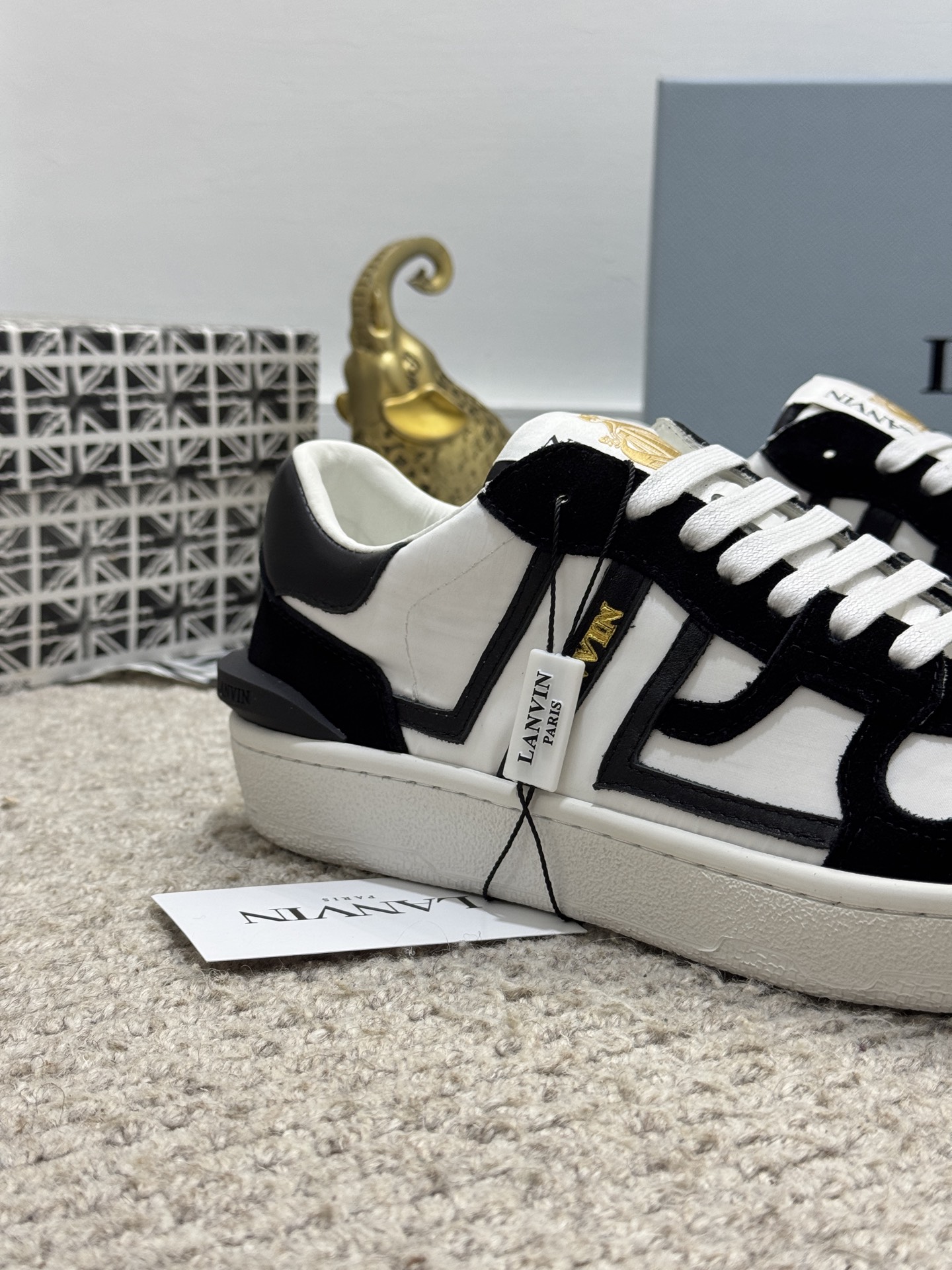 Lanvin Lace-Up Retro Sneakers Black/White