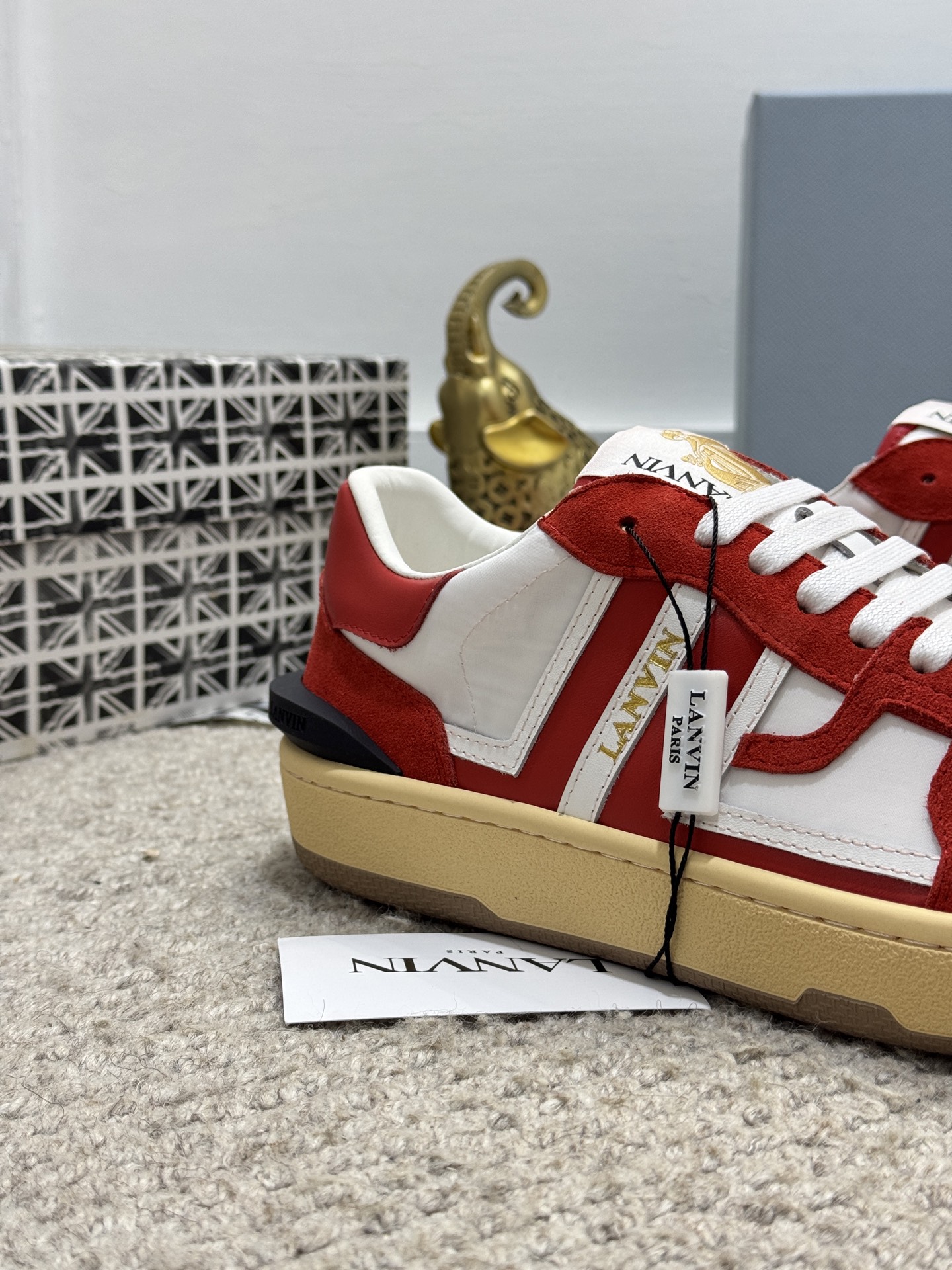 Lanvin Lace-Up Retro Sneakers Red/White